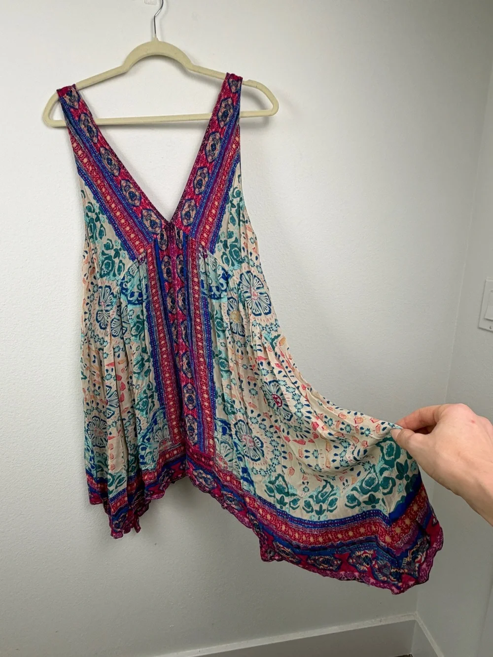 Free People Cream Floral Midi Dress with Blue and Pink Accents - Picture 3 of 7